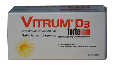 Vitamin D3, für Calciumaufnahme, Knochenaufbau, beugt Osteoporose, Calciummangel vor, bei Knochenbrüchen, 60 Kapseln